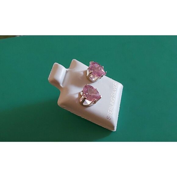 2 Ct Heart Pink Sapphire Gemstone Stud Earrings~.925 Sterling Silver - Picture 2 of 2